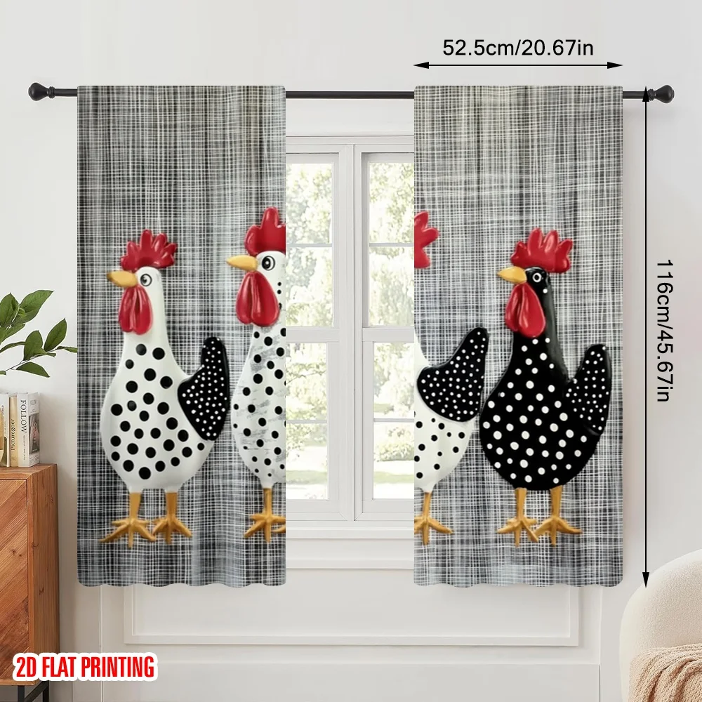 2pcs,2D plane printing Popular Curtains Polka Dot Roosters Durable 100% Polyester Fabric (without rod) Decorations Inside Use