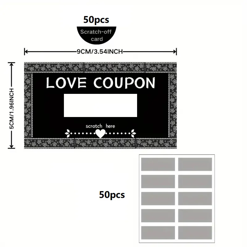 50pcs 스크래치 오프 사랑 쿠폰 커플 스크래치 카드 DIY 발렌타인 데이 결혼 기념일 커플 연인을위한 크리 에이 티브 선물