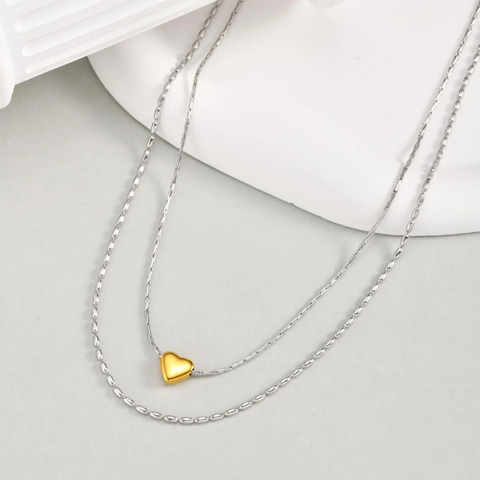 Trendy Heart-shaped Double Layered Necklace for Women,Stainless Steel Waterproof Necklaces,Fashion Jewelry Gifts