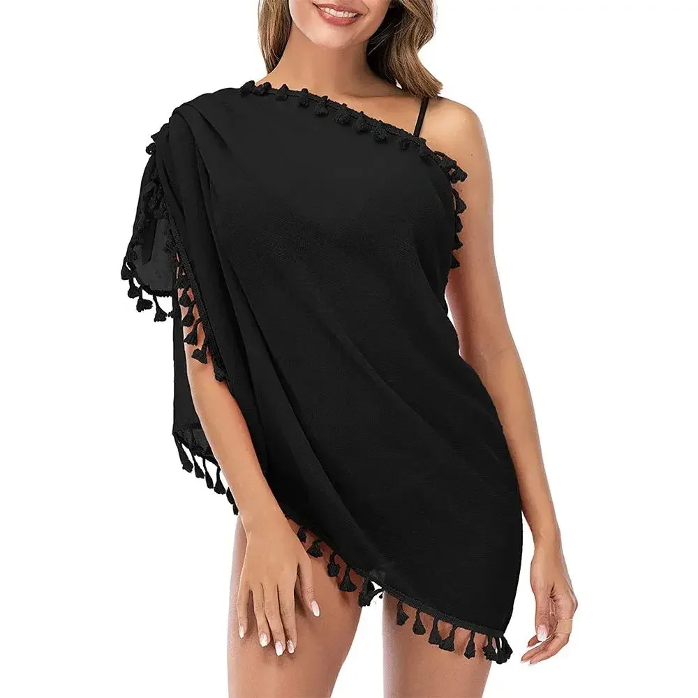 Swimsuit Coverups for Women Sarong Beach Bikini Wrap Sheer Short Skirt Scarf for Swimwear with Tassel