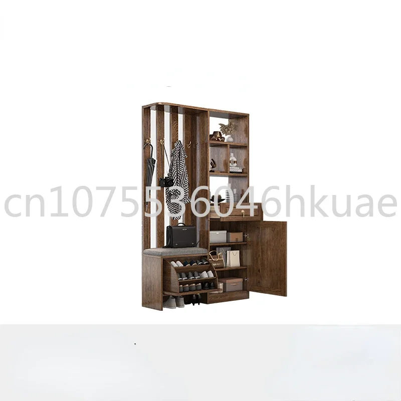 

Full Solid Wood Foyer Cabinet, Shoe Cabinet, Integrated White Wax, Light Luxury, Modern Entrance Partition