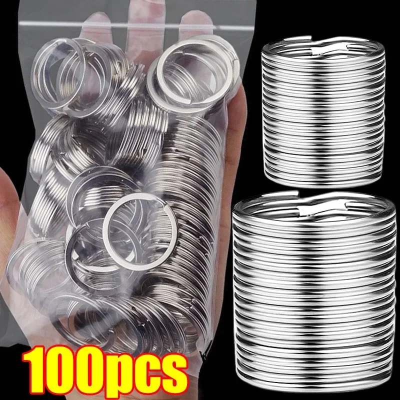 20/100pcs leštěný stříbro kroužek na klíče nerez ocel díra plochý šifrovací klíč prsten šifrovací klíč běžící pás rhodium pokovené kolo rozseknout klíčenka DIY velkoobchod