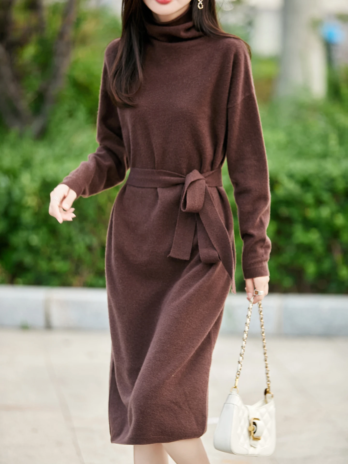 المرأة فستان من الصوف سترة 100% ميرينو الصوف محبوك تنورة طويلة الخريف الشتاء الياقة المدورة البلوز الصوف الخالص فضفاض تنورة مستقيمة