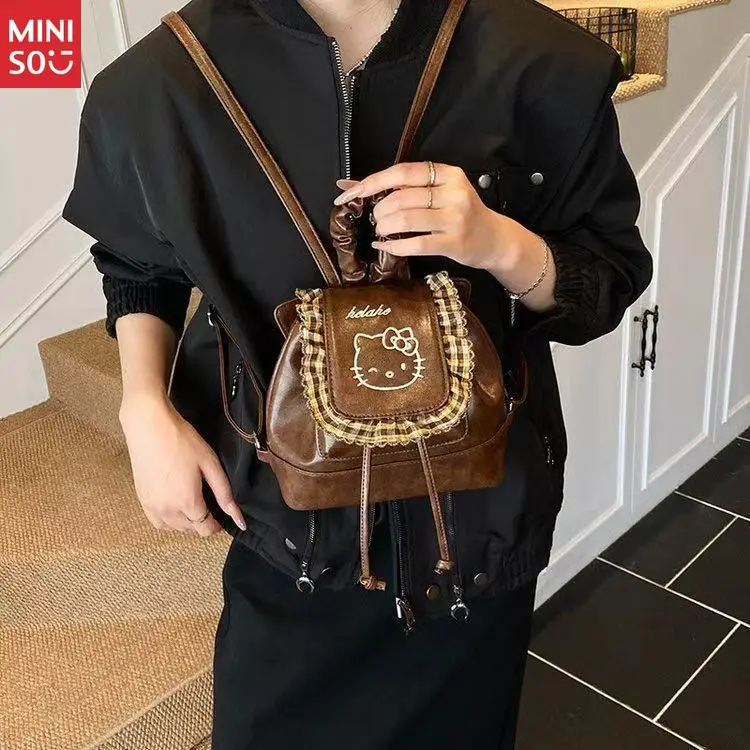 Miniso Korean Style PU Leather Hello Kitty Backpack, Unique Cartoon Bag for Women & Girls
