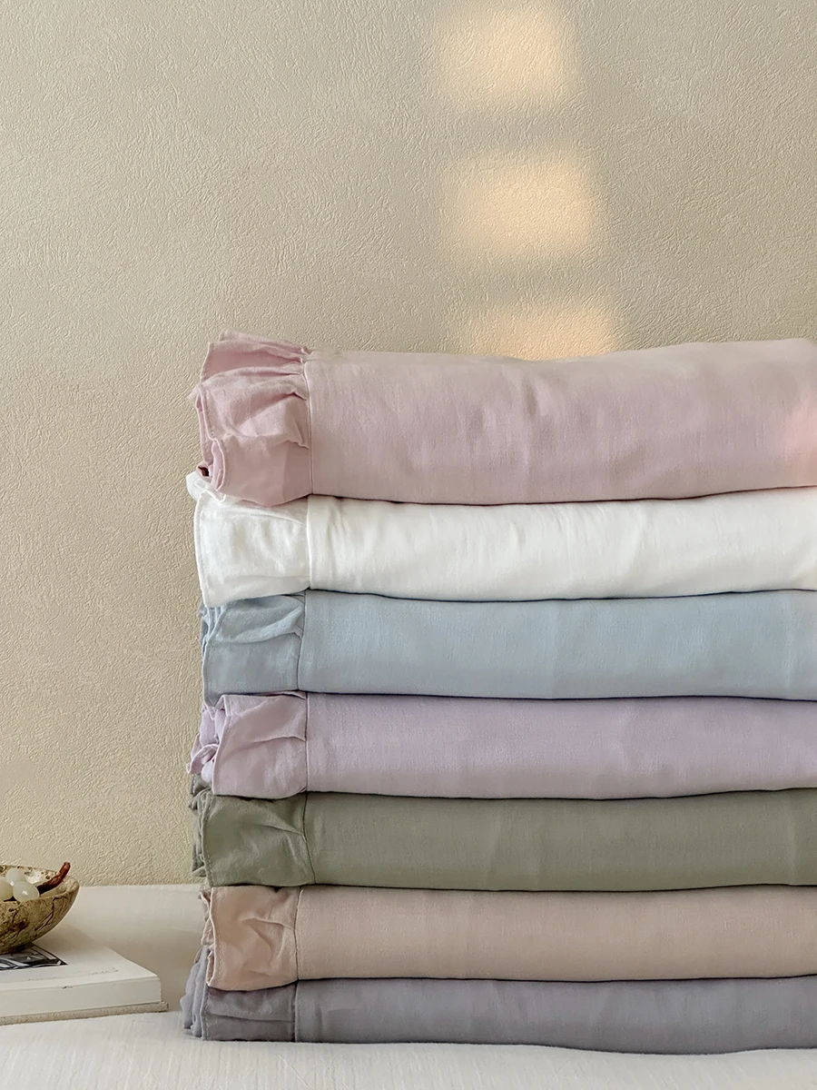 

Комплект постельного белья из чистого хлопка с кружевом, двухслойный, в скандинавском стиле, дышащий, всесезонный, для одного человека 5м, для двоих 2м