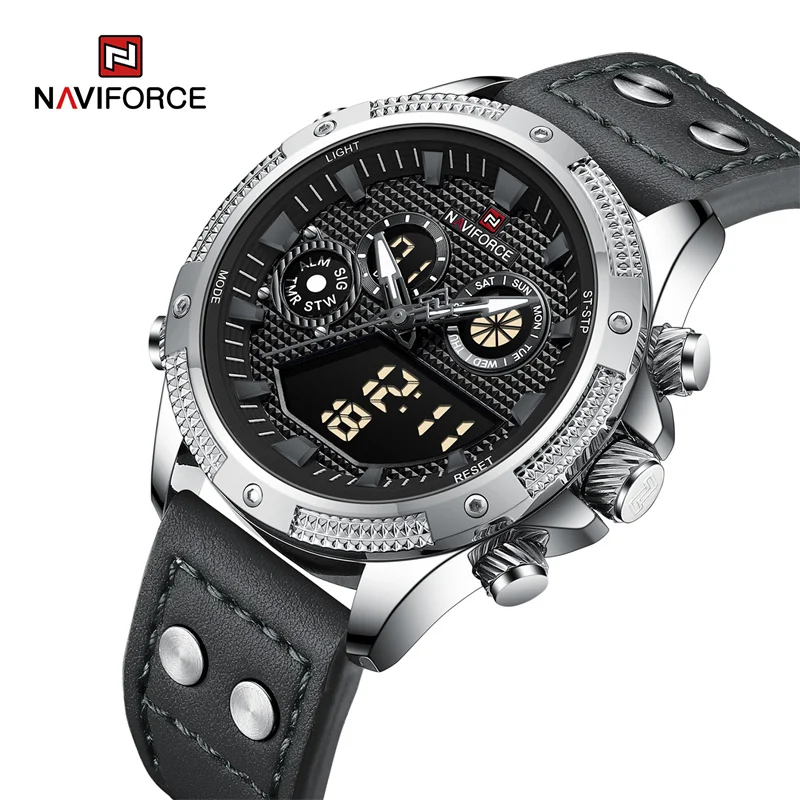 

NAVIFORCE Original Luxury Watch for Men Waterproof Quartz Wristwatch Leather Strap Dual Display Luminous Clock Relogio Masculino