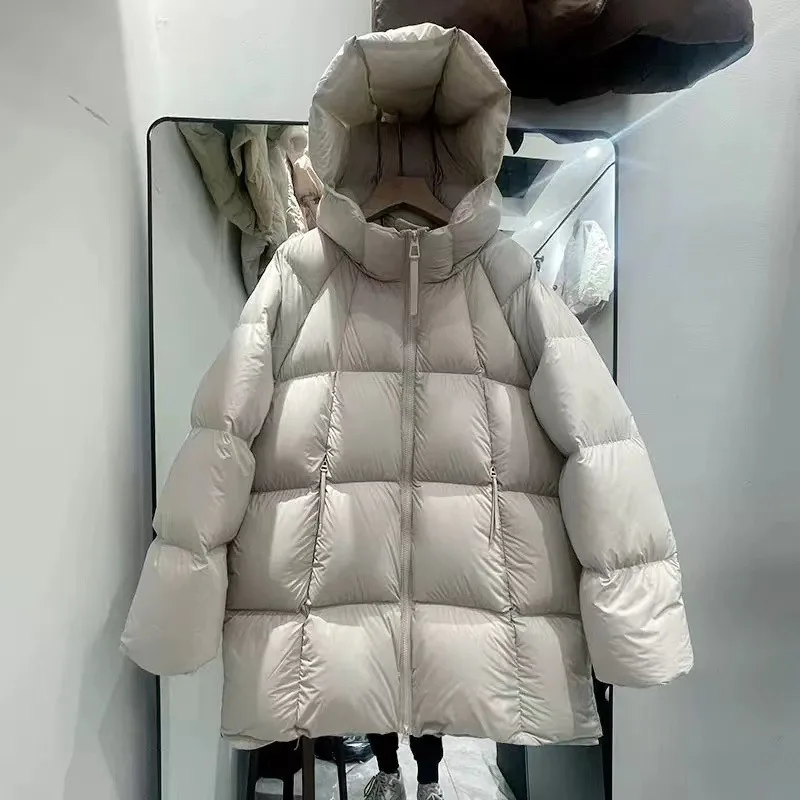 Women's Winter Down Jacket White Duck Down Hooded Zipper Warm Thickened Vintage Simple Comfortable Leisure Soft Niche Versatile