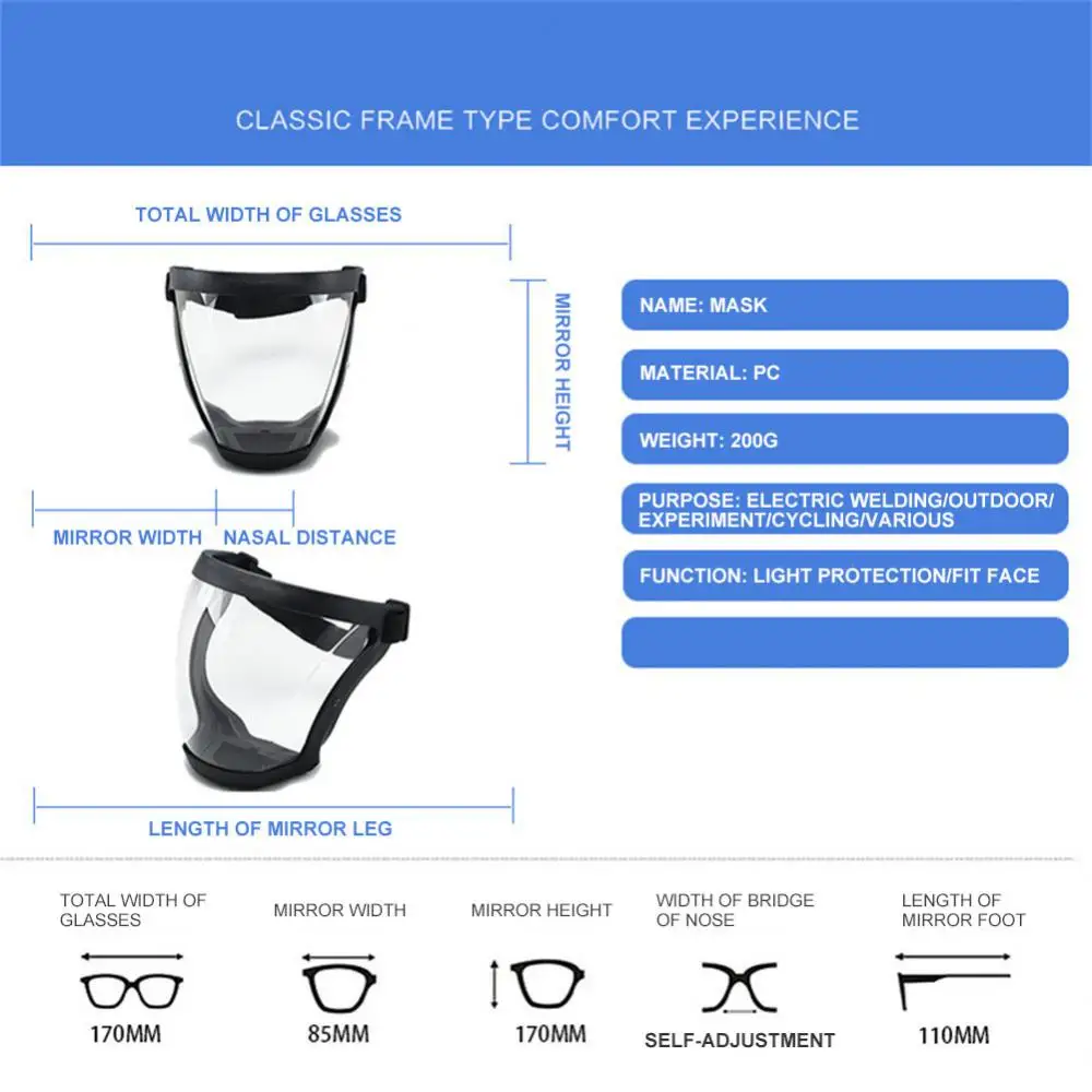 1~5PCS Full Face Shield Transparent Splash-proof WindProof Anti-fog Mask Safety Glasses Protection Eye Face Mask With Filters