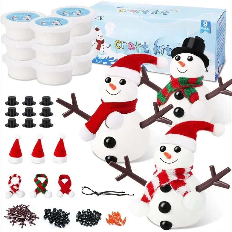 9パックの雪だるま作りキット、子供向け粘土雪だるまDIYキット、クリスマスの靴下詰め物、クリスマス工芸品、クリスマスギフト