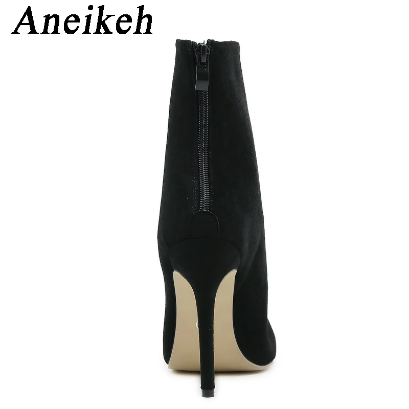 Aneikeh 2024 Spring New Classics Black Open Toe Thin High Heel Women ShoesBack Zippers Gladiator Party Dress Career Ankle Boots