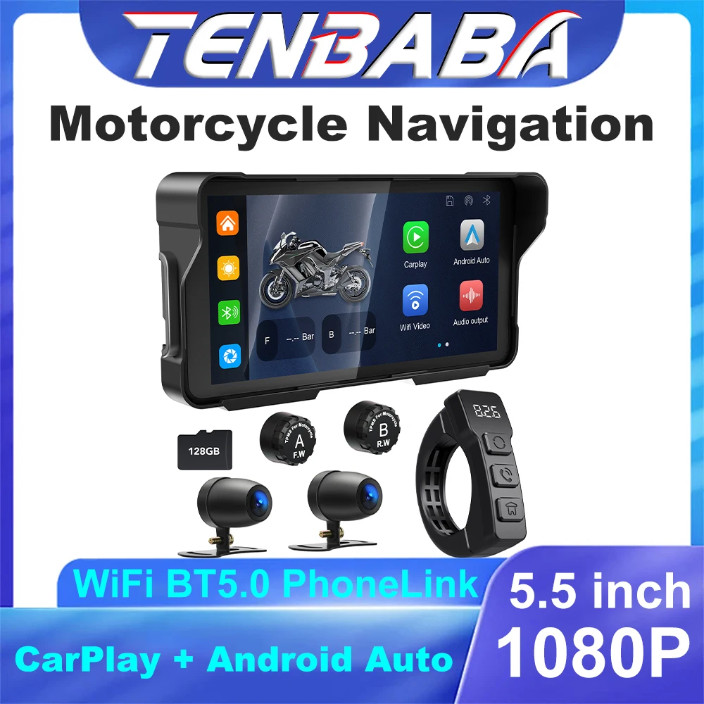 

5.5 inch Motorcycle Portable Navigation Wireless Display Screen CarPlay Motorcycle GPS Para Moto Android Auto Monitor Waterproof