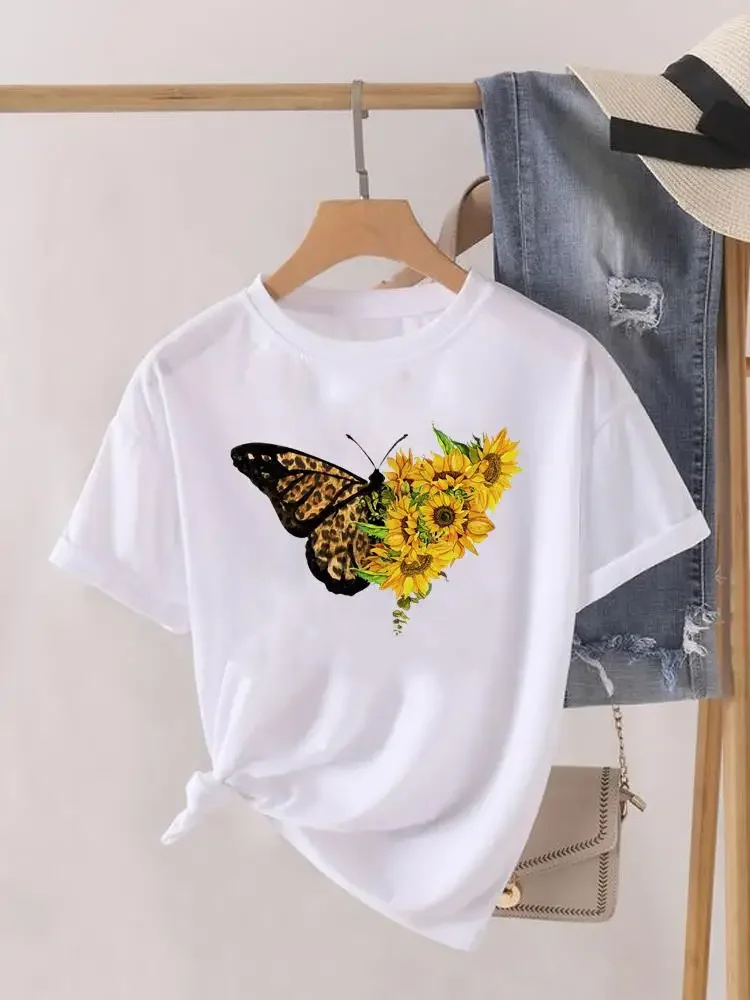 Flower Style Trend Cute Short Sleeve Print Fashion Graphic T-shirt Women Top Lady Female Shirt Tee O-neck Clothing Clothes image 3