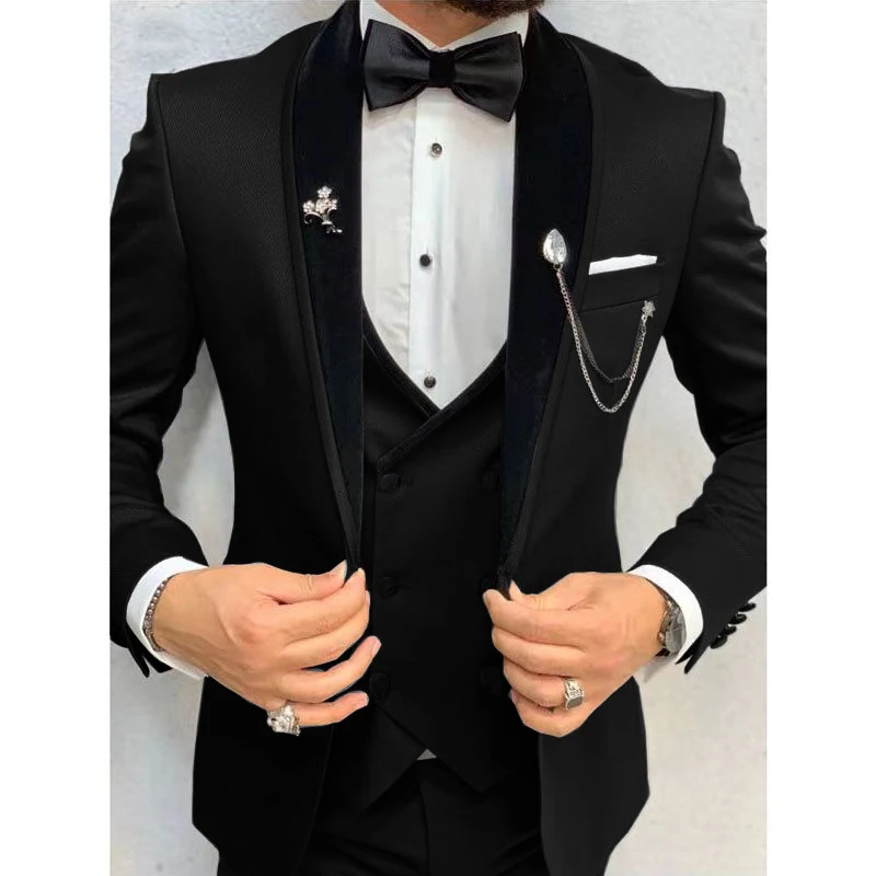 3 Pieces New White Men\'s Suit 2024 Shawl Lapel Slim Fit Groomsmen Tuxedos Groom Tailor Made Terno Masculino (Blazer+Pants+Vest)