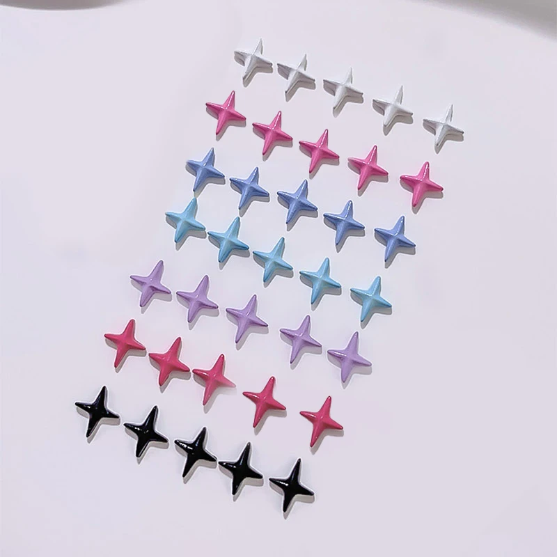 5Pcs 3D Mini Alloy Star 4-Pointed Diy Nail Art Charm Decoration Seven Colors Exquisite Manicure Jewelry For Nail Salon And Home