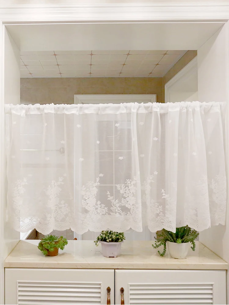 White Lace Floral Embroidered Semi Sheer Curtain 1 Pcs