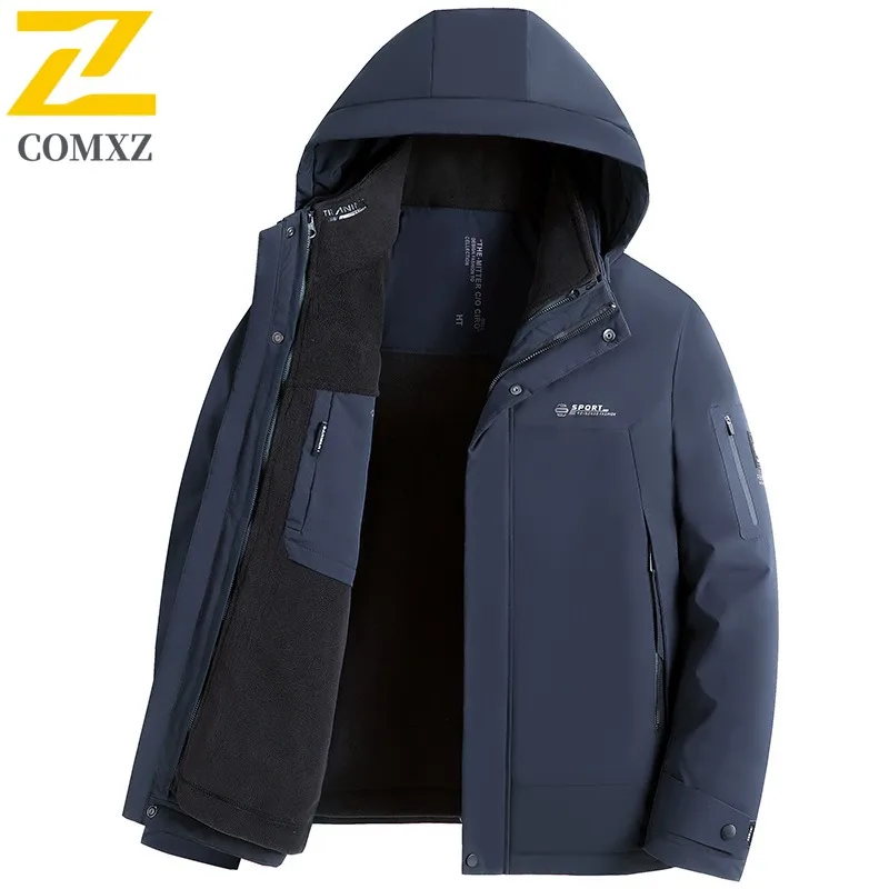 COMXZ-abrigo Parker para hombre, chaqueta acolchada de algodón de viaje gruesa de alta calidad para esquí con capucha de mediana edad, chaquetas acolchadas de calle cálidas, 2025