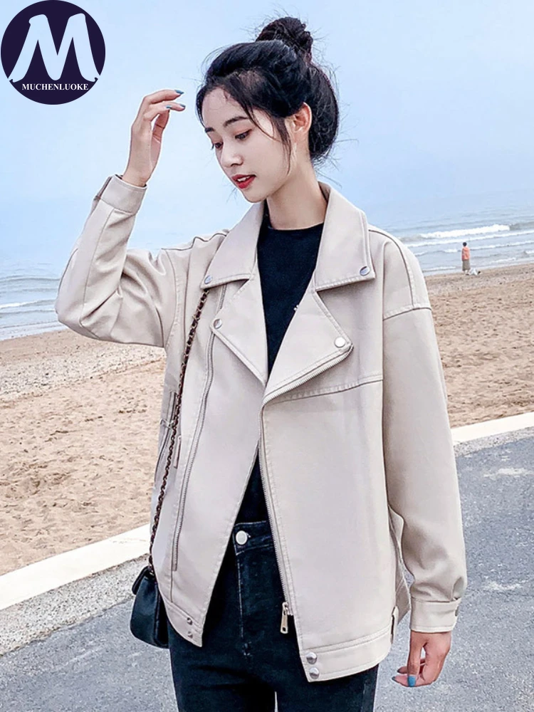 Women's Faux Leather Plush Short Jacket, Casual Loose Coats, Warm Biker Jacket, Korean Fashion, Autumn, Winter, New, 2023