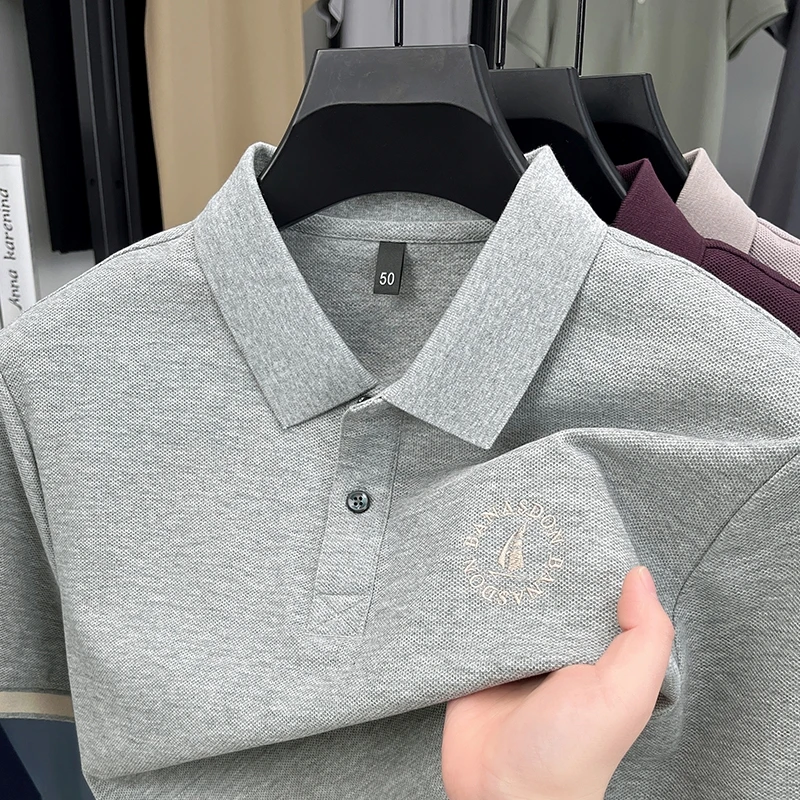 

Мужская рубашка поло из 100% хлопка с вышивкой на груди и коротким рукавом, дышащая удобная повседневная летняя одежда высокого качества