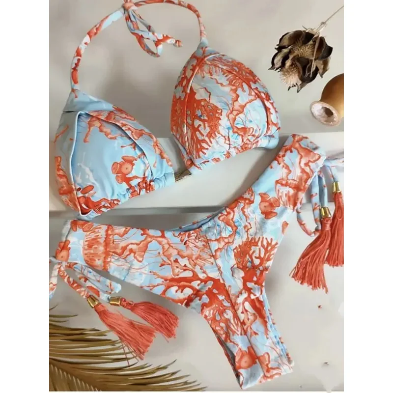 

2022 bikini set women swimwear push up swimsuit bottom print Brazilian Biquini bathing suit swim wear beach