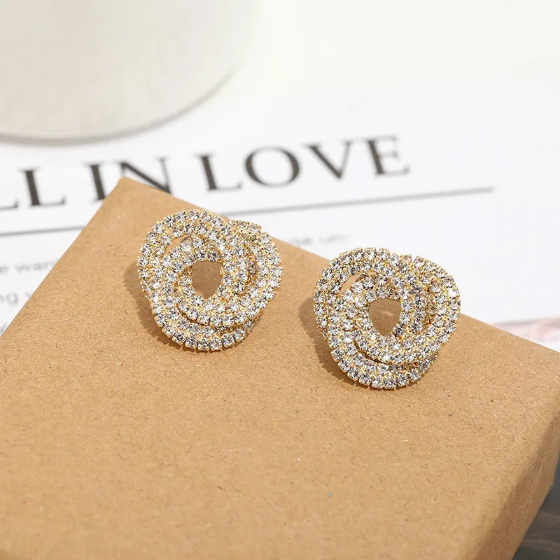 Retro Fashion High-grade Crystal Rose Earrings Women Zircon Ear Studs Wedding Jewelry Gifts