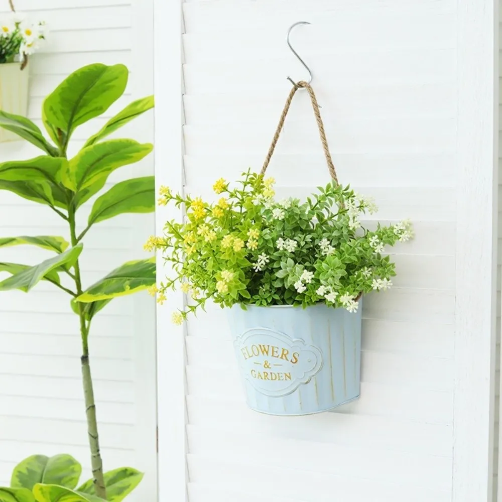 Semi Round Hanging Flower Pot Retro Iron Art Plant Bucket Wall Mounted Planter Handmade Wall Mounted Flower Container