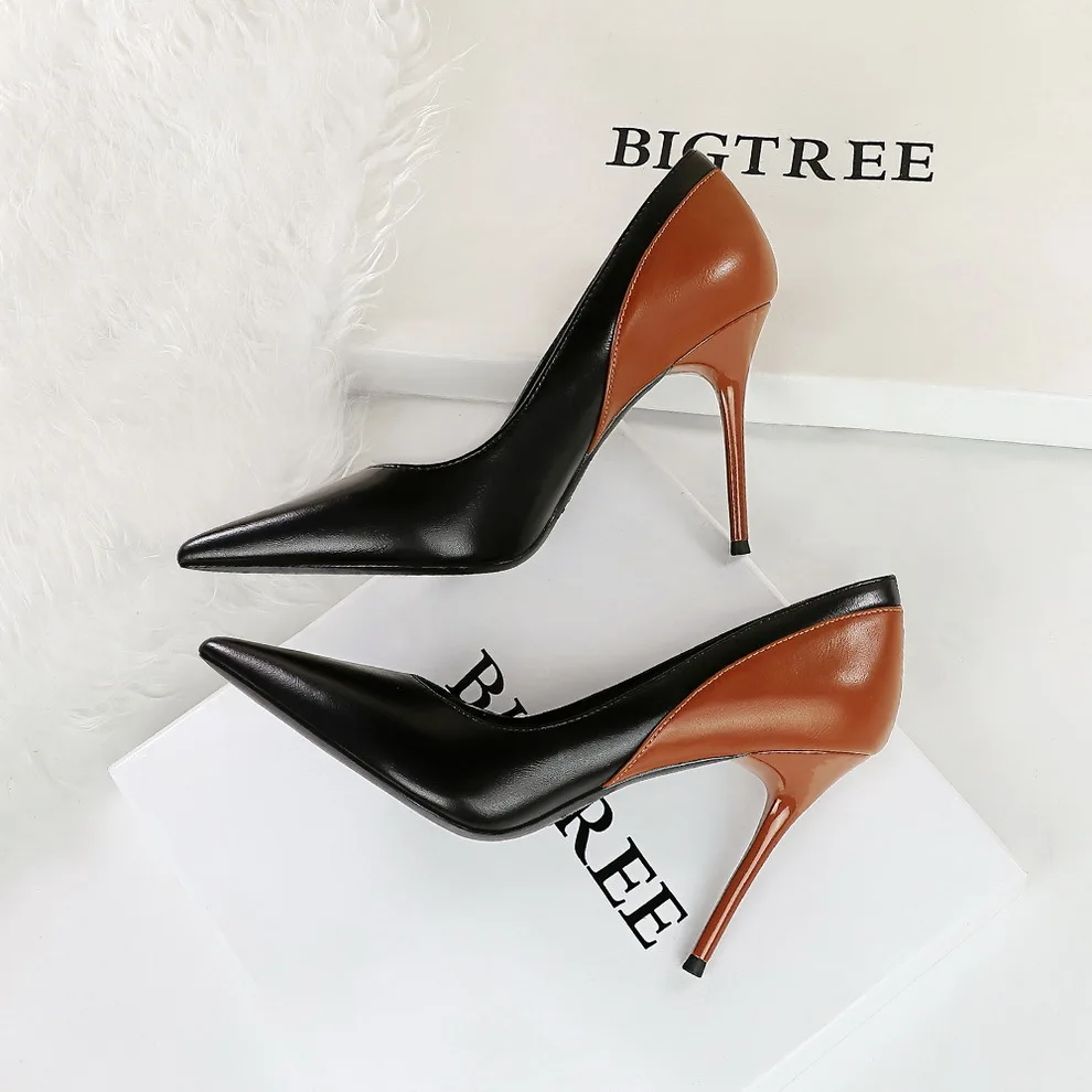 

Banquet Women's Slim High Shoes Shallow Mouthed Pointed Toe Color Blocking Spring And Autumn New Ultra-high Women Pumps