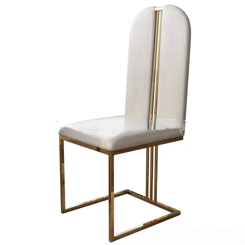 Sedia da pranzo per soggiorno in acciaio inossidabile postmoderno di lusso leggero Sala da pranzo con schienale artistico in pelle di alta qualità