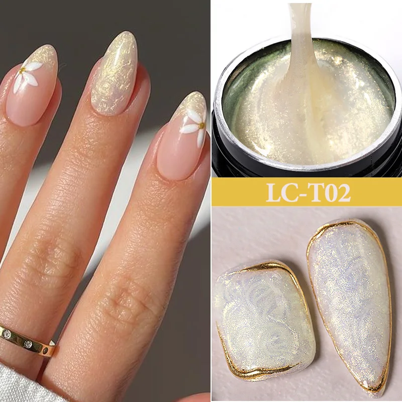 LILYCUTE 7ML Gold Aurora Sparkling Glitter Pearl Shell Thread Gel Nail Polish  Manicure Semi Permanent Nail Art UV Base Top Coat