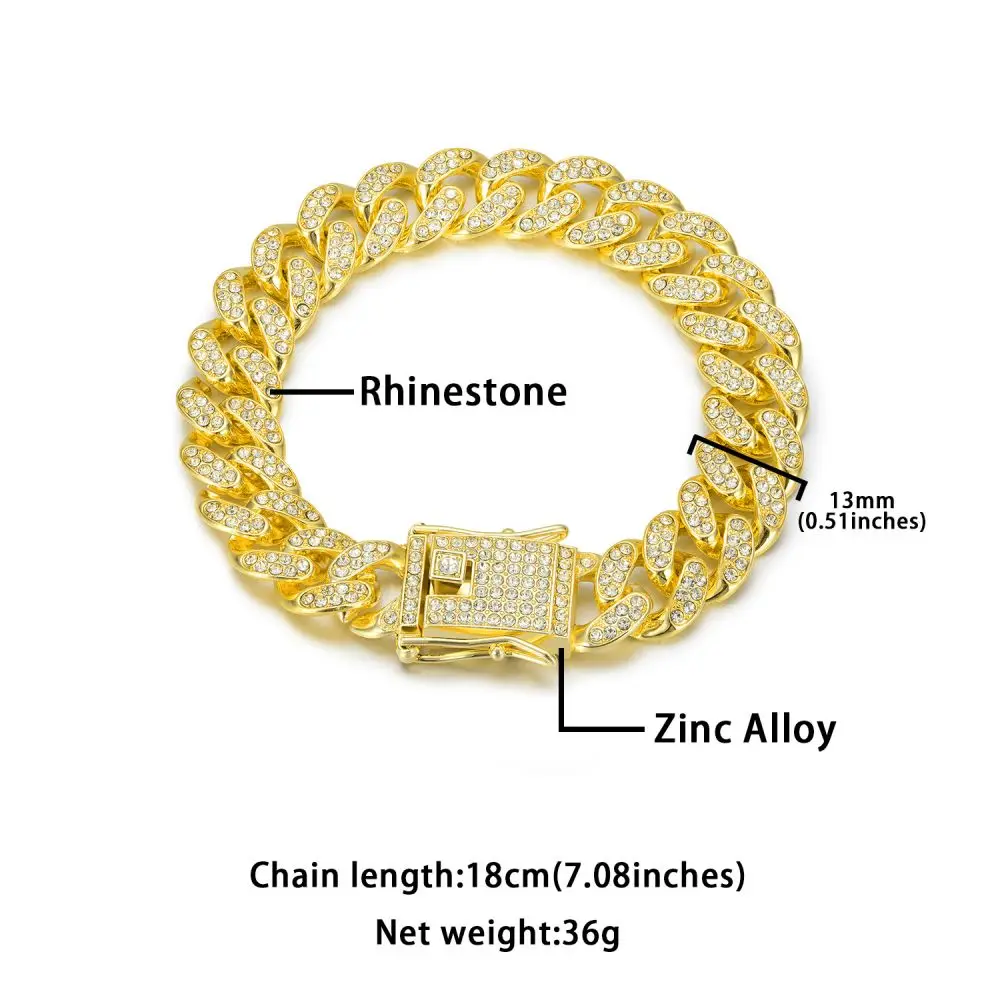 Shiny Cuban Chunky Chain Bracelets For Fashion Women Men Silver Color Rhinestone Bracelets Punk Hip Hop Wristband Jewelry Gift