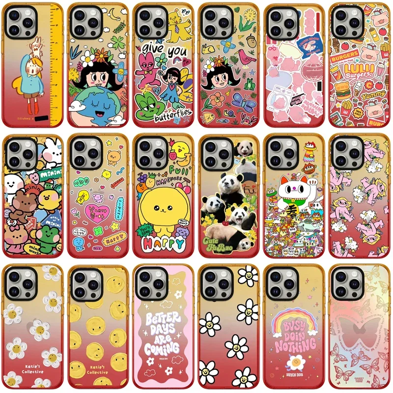 

Cute Cartoon Collection 2.5 Acrylic Peach Gradient Border Cartoon Phone Case Cover for IPhone 12 13 14 15 Pro Max Case