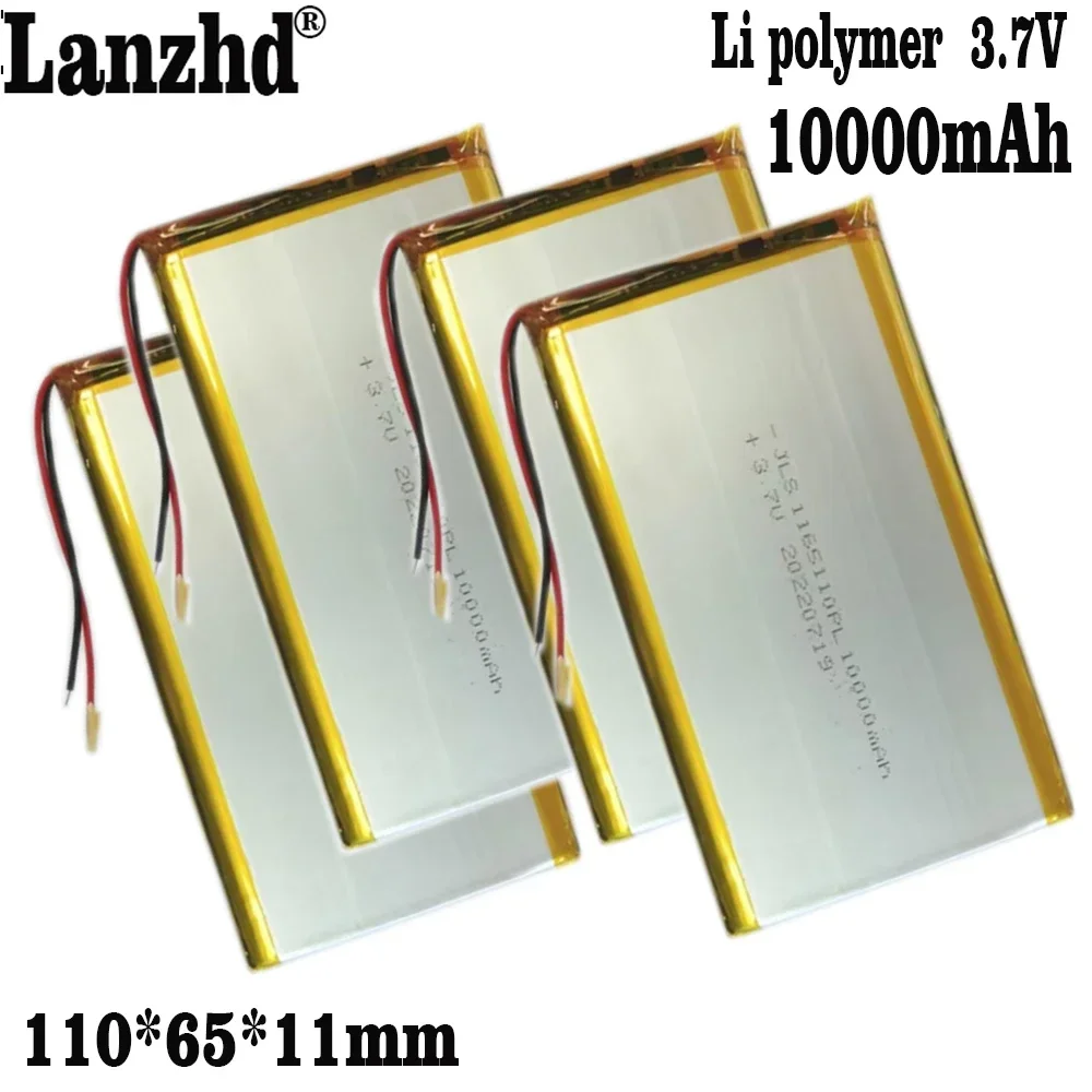 1-10PCS Lithium Li Polymer 3.7V Battery 10000mAh 1165110 Soft package battery with BMS For Power Bank Bluetooth Speaker Tablet