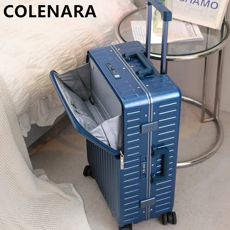 COLENARA-maleta de PC con apertura frontal para ordenador portátil, maleta con carro de carga USB, marco de aluminio, equipaje de cabina, 20, 24 y 26 pulgadas