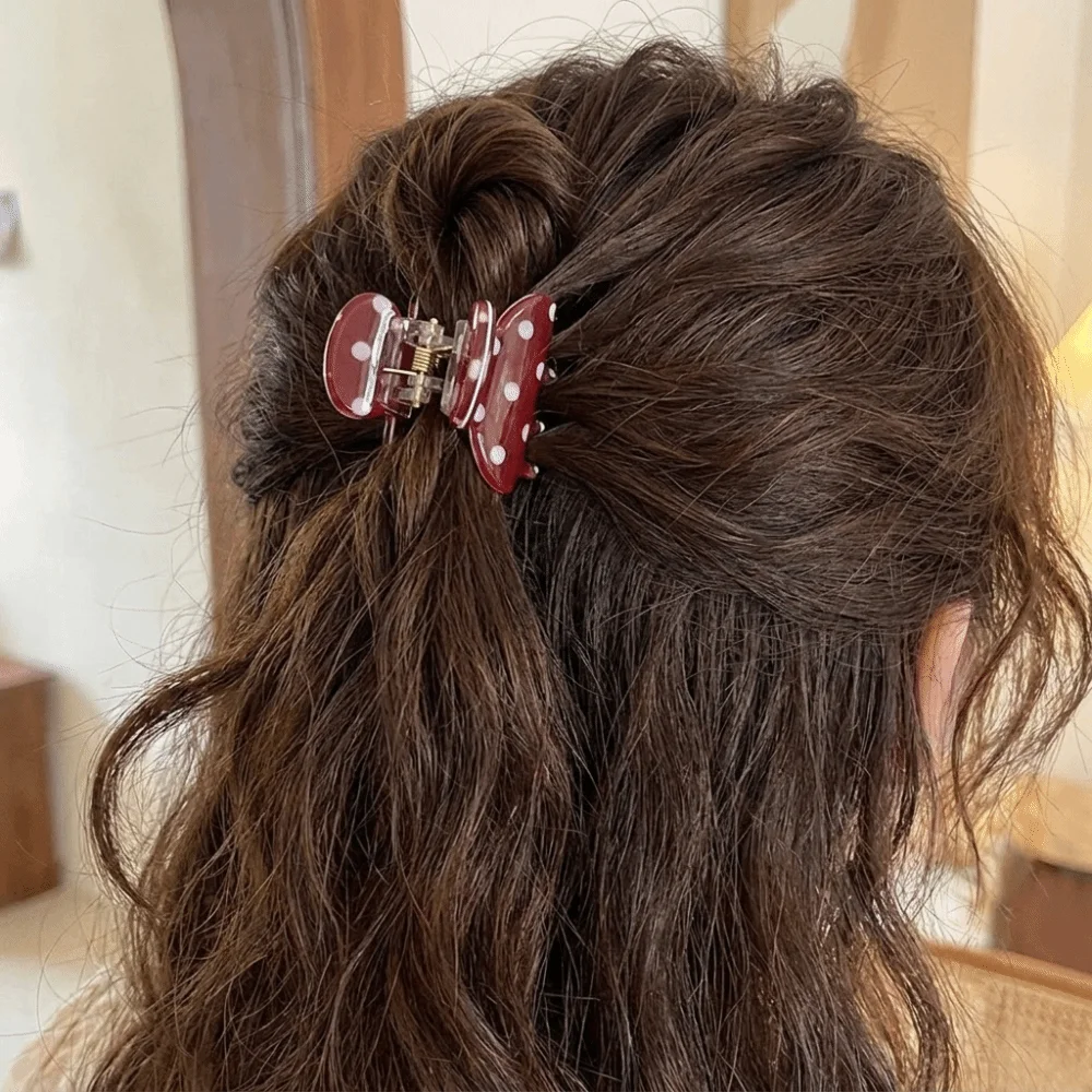 Sweet Small Polka Dot Hair Claw Cute Durable Mini Hair Clips Trendy Non-Slip Acrylic Hair Clamps Office