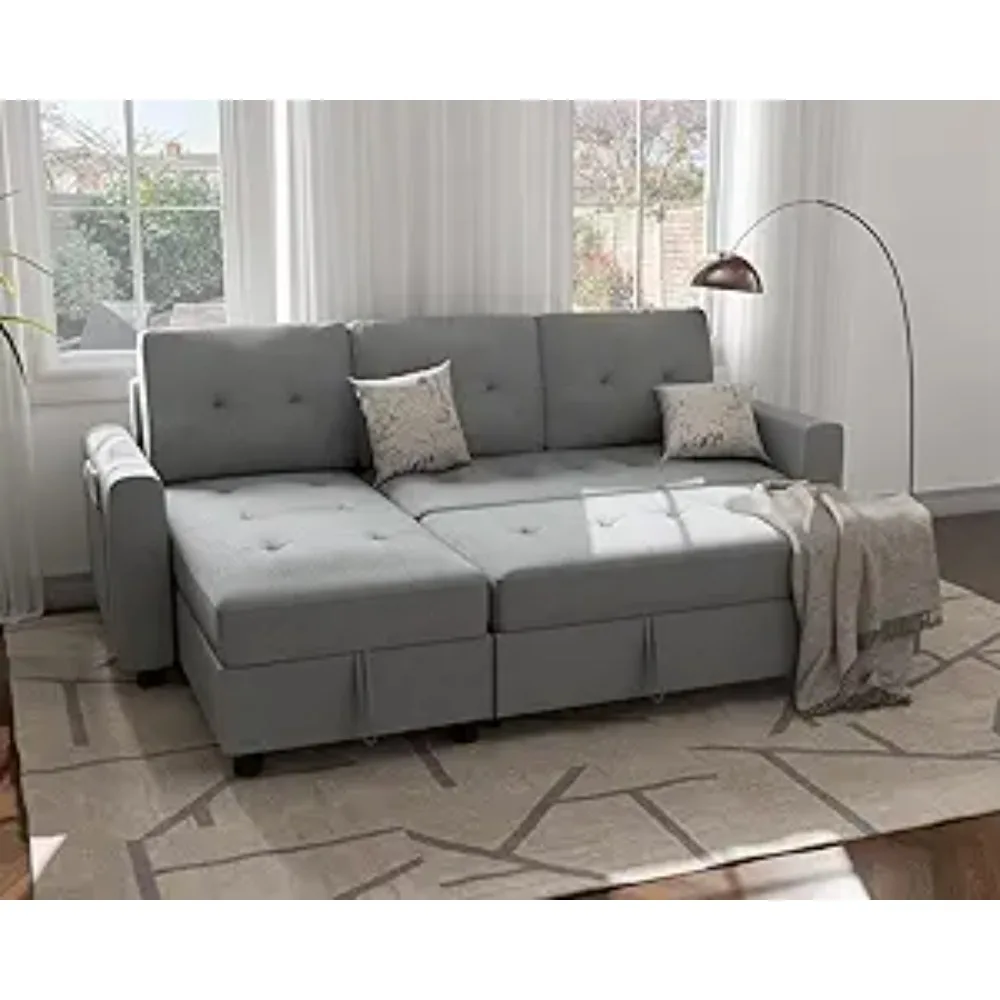 Reversible Sectional Sofa Couch, Sleeper Sofa Bed with Storage Chaise Pull Out Couch Bed for Living Room | Hidden Stroge