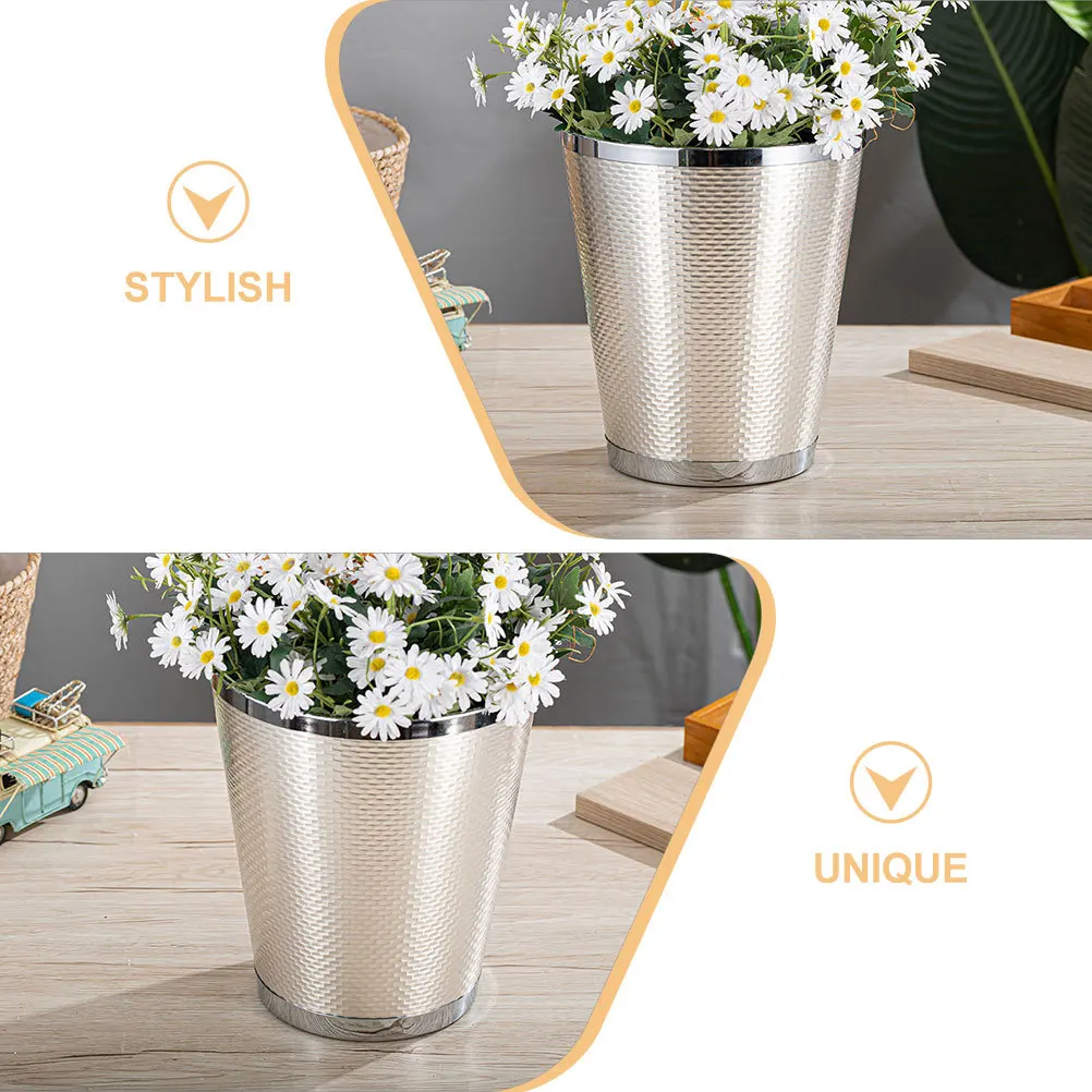 

Metal Garbage Can Trash Bin Flower Pot for Bedroom Office Living Room Wastebasket Garbage Can ​Trash Bin