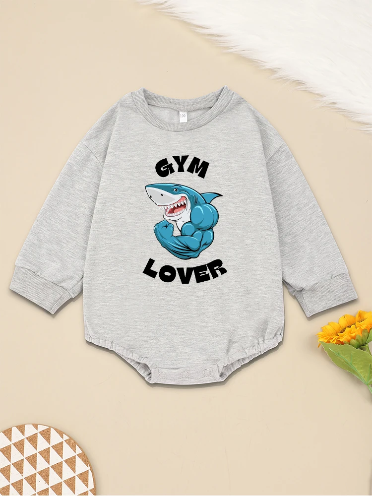 

Shark Baby Boy Body GYM LOVER Funny Toddler Jumpsuit Grey Sweatshirt Hipster Cool Streetwear Outdoor Play Infant Clothes Cheap