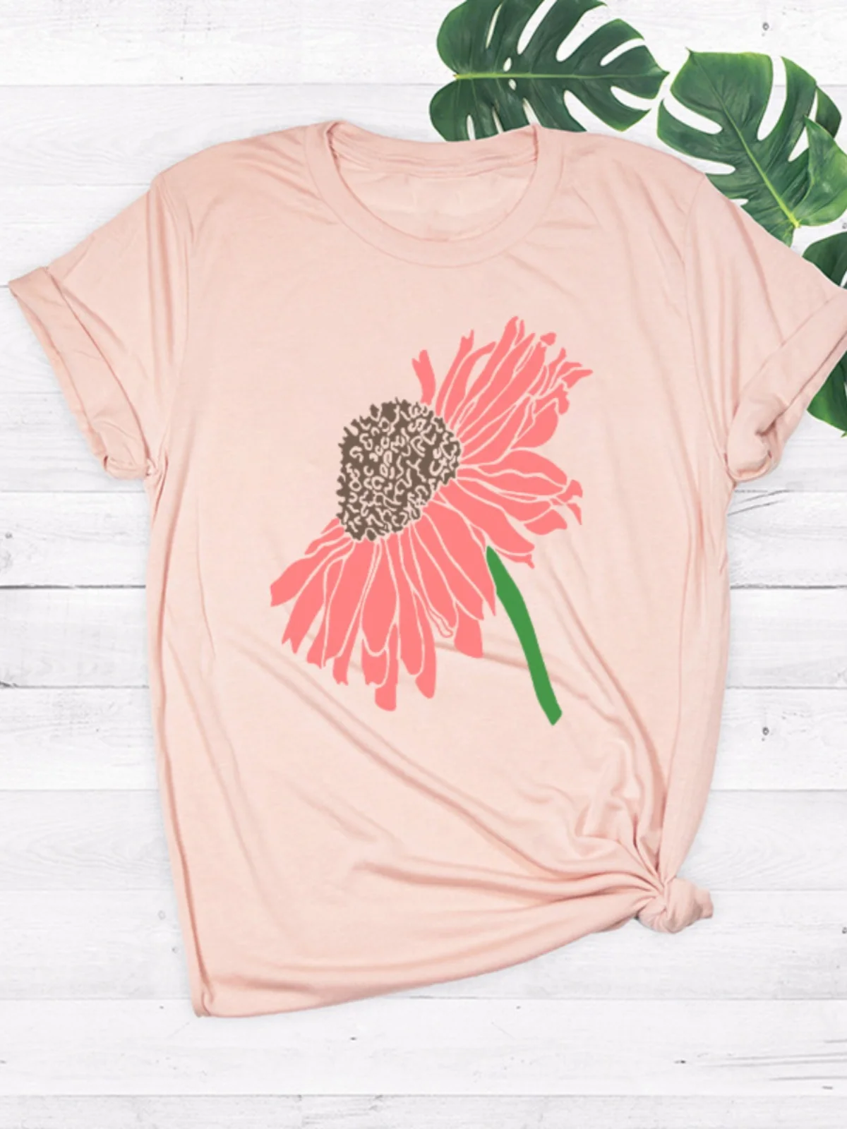 ルーズフィットピュアコットン半袖Tシャツレディースストリートスタイル花柄カジュアルトップ薄手素材夏のファッション