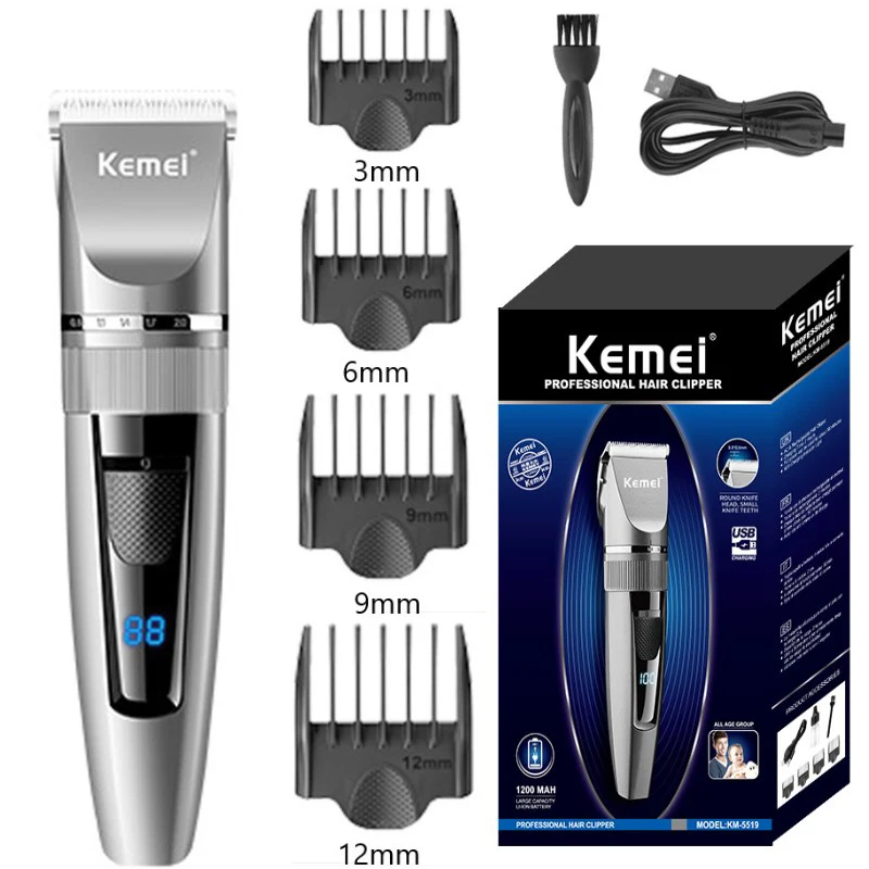 

Kemei KM-5519 USB Charging Hair Cutting Machine Professional Hair Clippers Body Trimmer For Man Electric Rechargeable