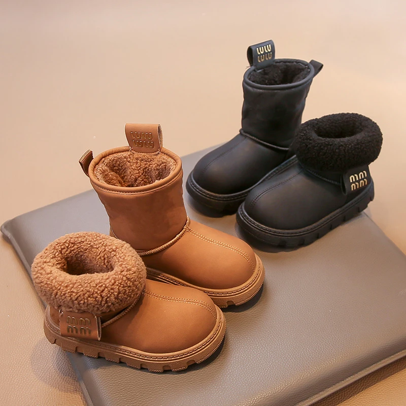 

2025 зимние новые модные детские зимние сапоги, детская мягкая теплая шерстяная зимняя обувь внутри, ботинки из натуральной кожи для мальчиков и девочек