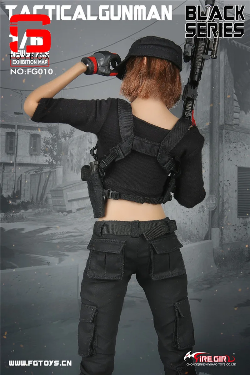 W magazynie Fire Girl Toys FG010 1/6 Female Shooter Gunners Tactical Gunslinger Black Vest Combat Pants For 12'' Action Figure Body