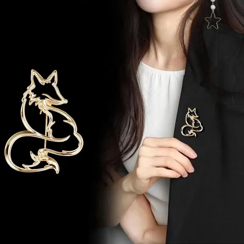 دبابيس ثعلب مجوفة من المينا على الموضة للنساء للجنسين دبابيس على شكل حيوانات كاجوال ملحقات حفلات المكتب هدايا فاخرة للأصدقاء