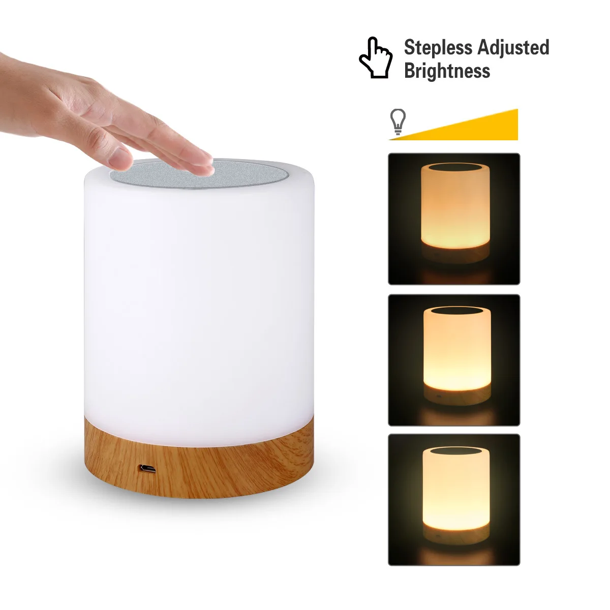 

New LED seven color creative wood grain rechargeable night light gift bedside lamp table lamp touch clapping atmosphere lamp