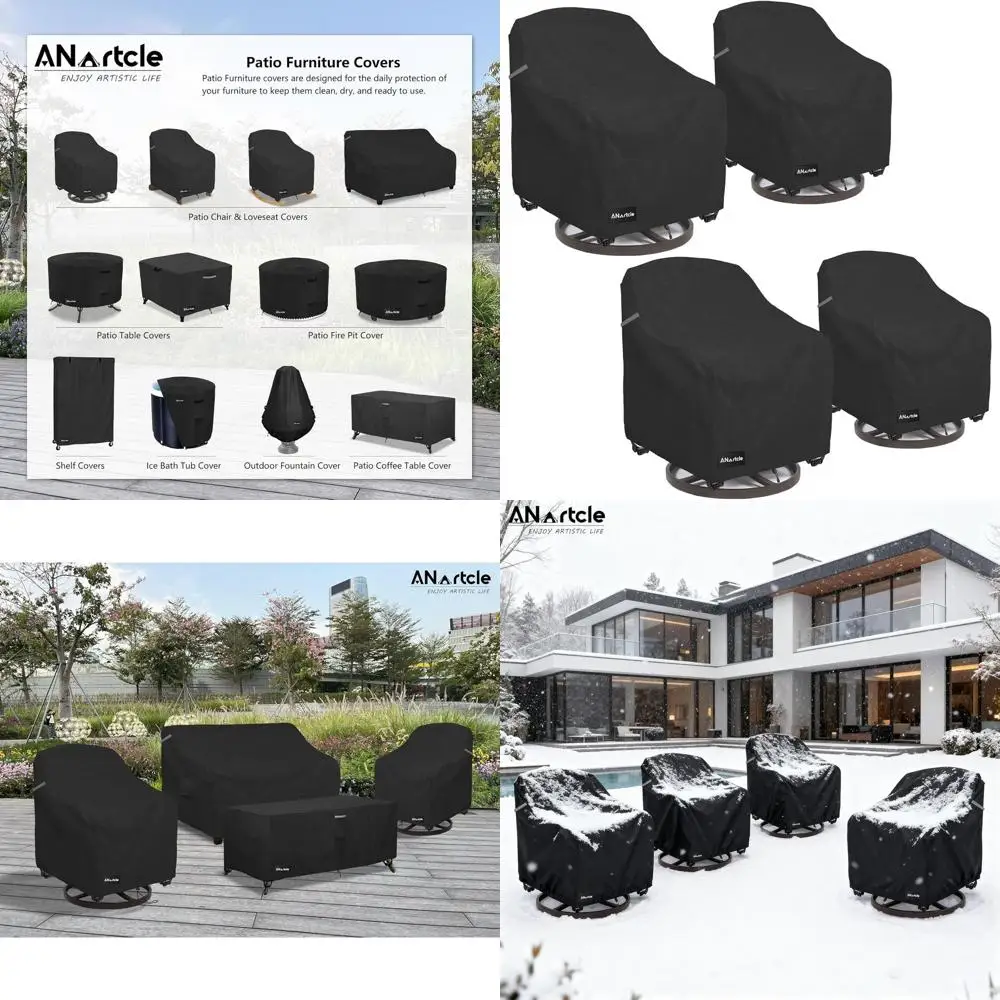 

4-Pack 600D Waterproof Outdoor Patio Chair Covers, Heavy Duty Protection (30W x 34D x 36H), Black