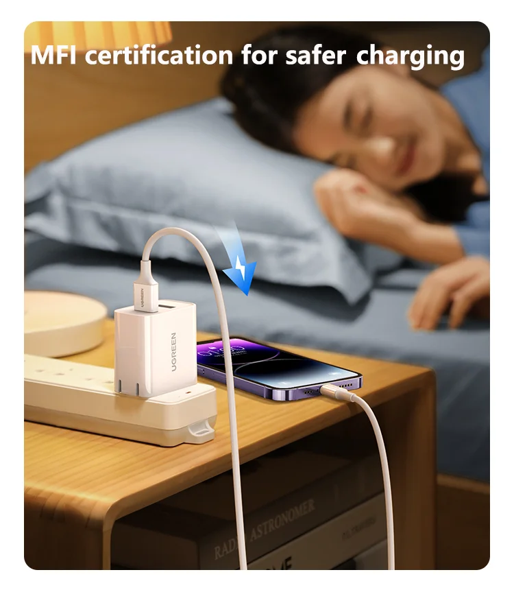 كابل شاحن UGREEN لهاتف IPhone، كابل شاحن USB-A إلى USB-L، سلك نقل عالي السرعة لهاتف iPhone