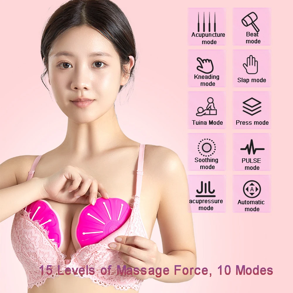 New EMS Electric Breast Massager Breast Enhancement Instrument Vibration Hot Compress Massage Chest Pump Red Blue Light Therapy