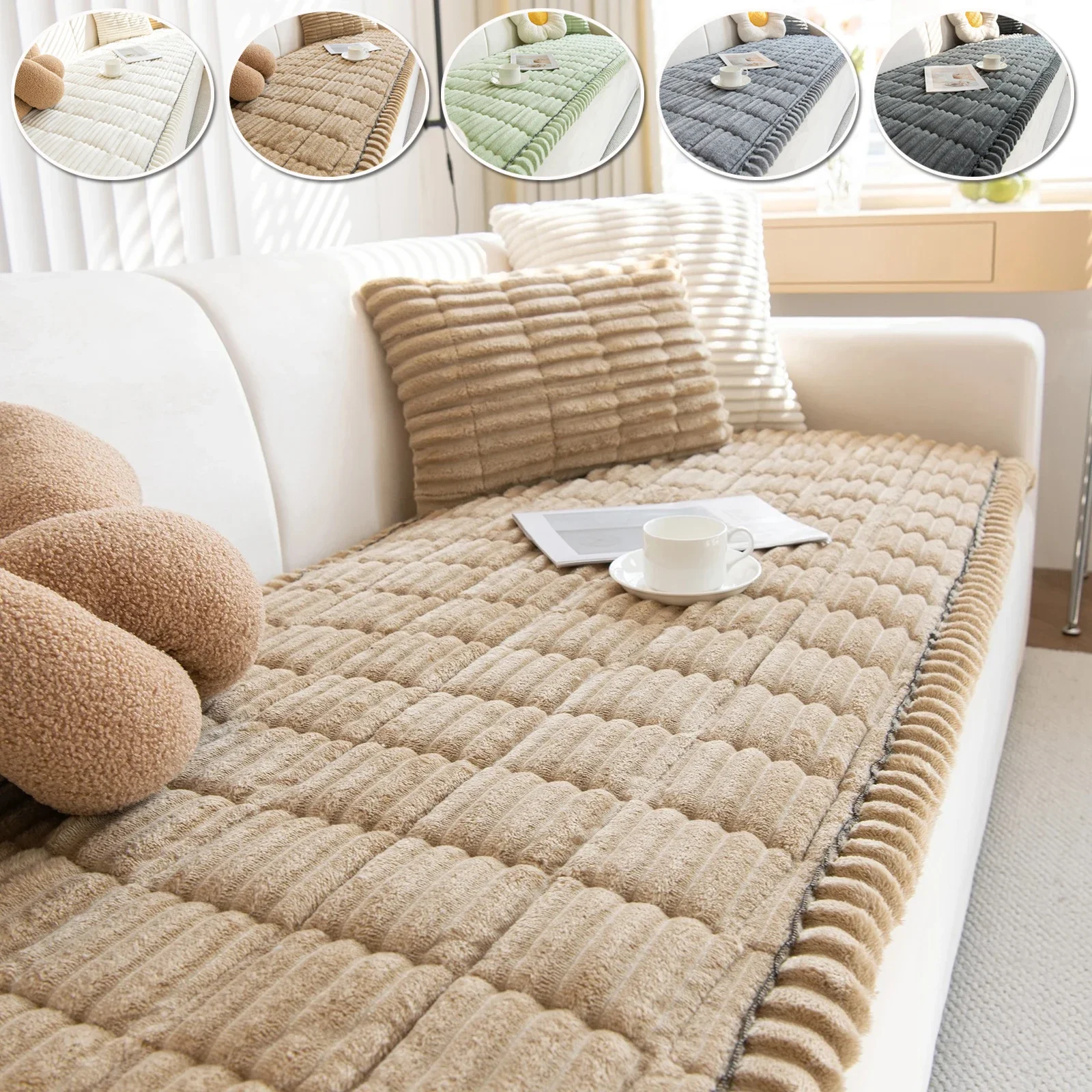 

1PC Corduroy Quilted Sofa Towel Winter Warm Thickening Plush Cushion Couch Cover L-shaped Sectional Anti-slip Modern Sofa Cover