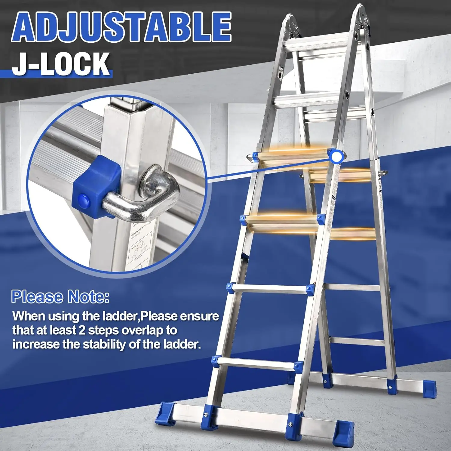 HBTower Ladder A Frame 4 Step Extension Ladder 14 Ft Multi Position Removable Tool Tray Stabilizer Bar 330Lbs Capacity Household