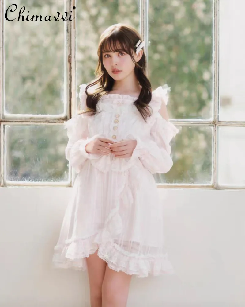 

Liz Sweet Tulle Petal Bow Irregular Long Sleeve Dress New 2026 Spring Summer Japanese Style Cute Bow Lolita Princess Dress