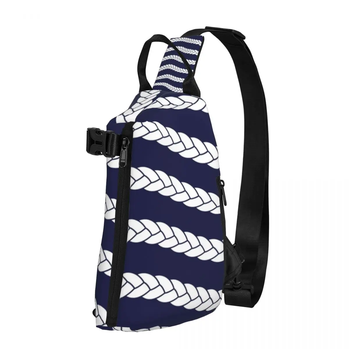 Nautical Braid In Navy And White Chest Bag Men Sling Crossbody Backpack Chest Bag Travel Hiking Daypack Shoulder Bag