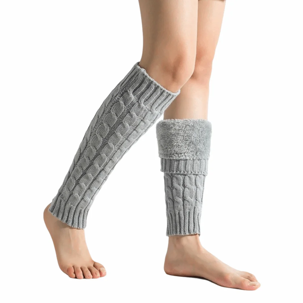 

Twist Pattern Knitting Leg Warmers Solid Color Double-Layered Ankle Warmer Fleece-Lined Elastic Women Leg Warmers Cold Weather